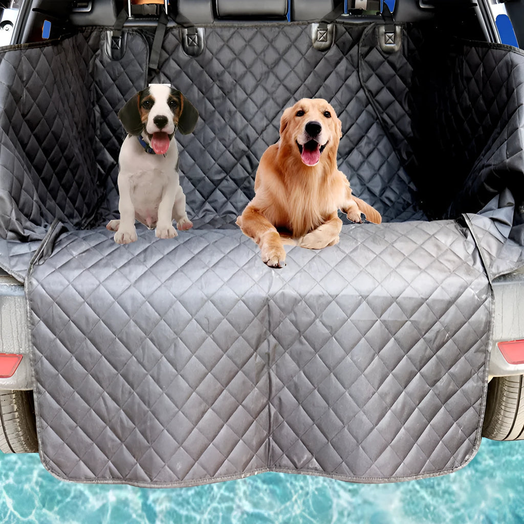 Large black quilted cotton car trunk pet mat 174x190cm with PVC backing for dog travel