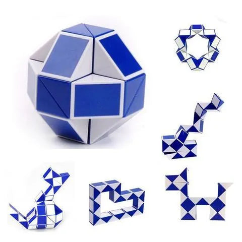 Magic Puzzle Snake brain teaser toy non-toxic plastic twistable small size 5x5x5cm colour white and blue