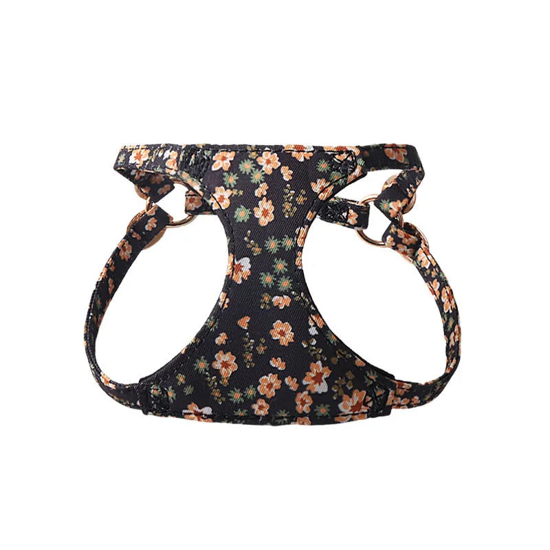Floral series dog harness and leash set in cloth material with multiple colour options