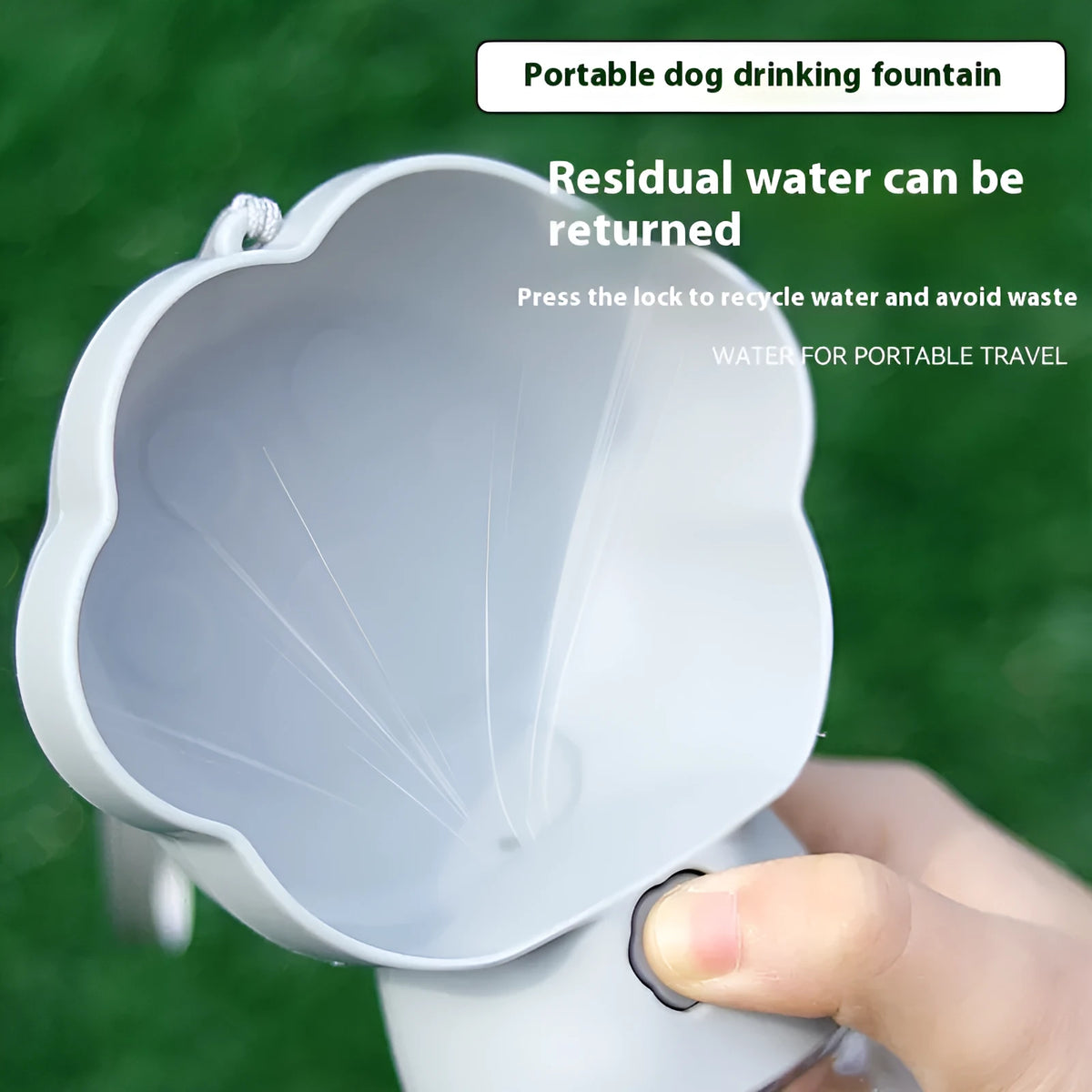 Pet dog outing water cup 380ml plastic portable puppy kettle in green and grey