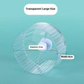 Plastic parrot running wheel toy in transparent, green, grey, orange, or purple colour, showing 17cm and 21cm size options.