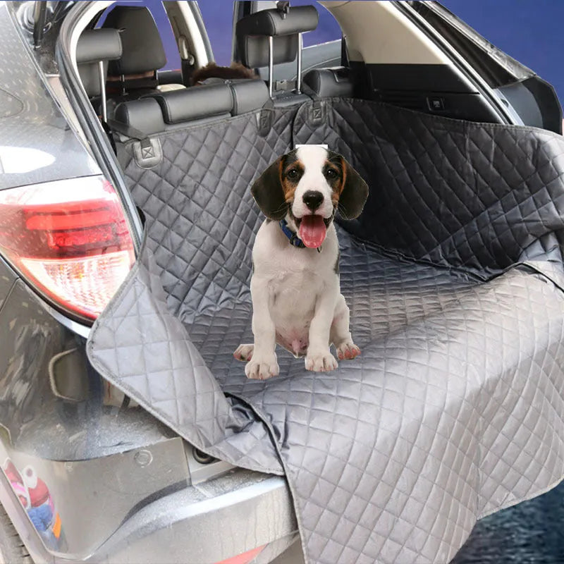 Large black quilted cotton car trunk pet mat 174x190cm with PVC backing for dog travel