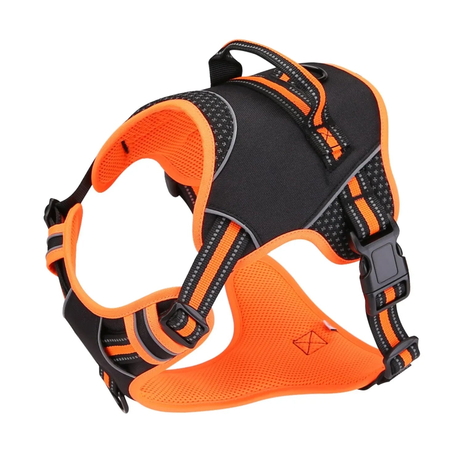 Orange polyester dog harness with anti-breaking design for outdoor training and control
