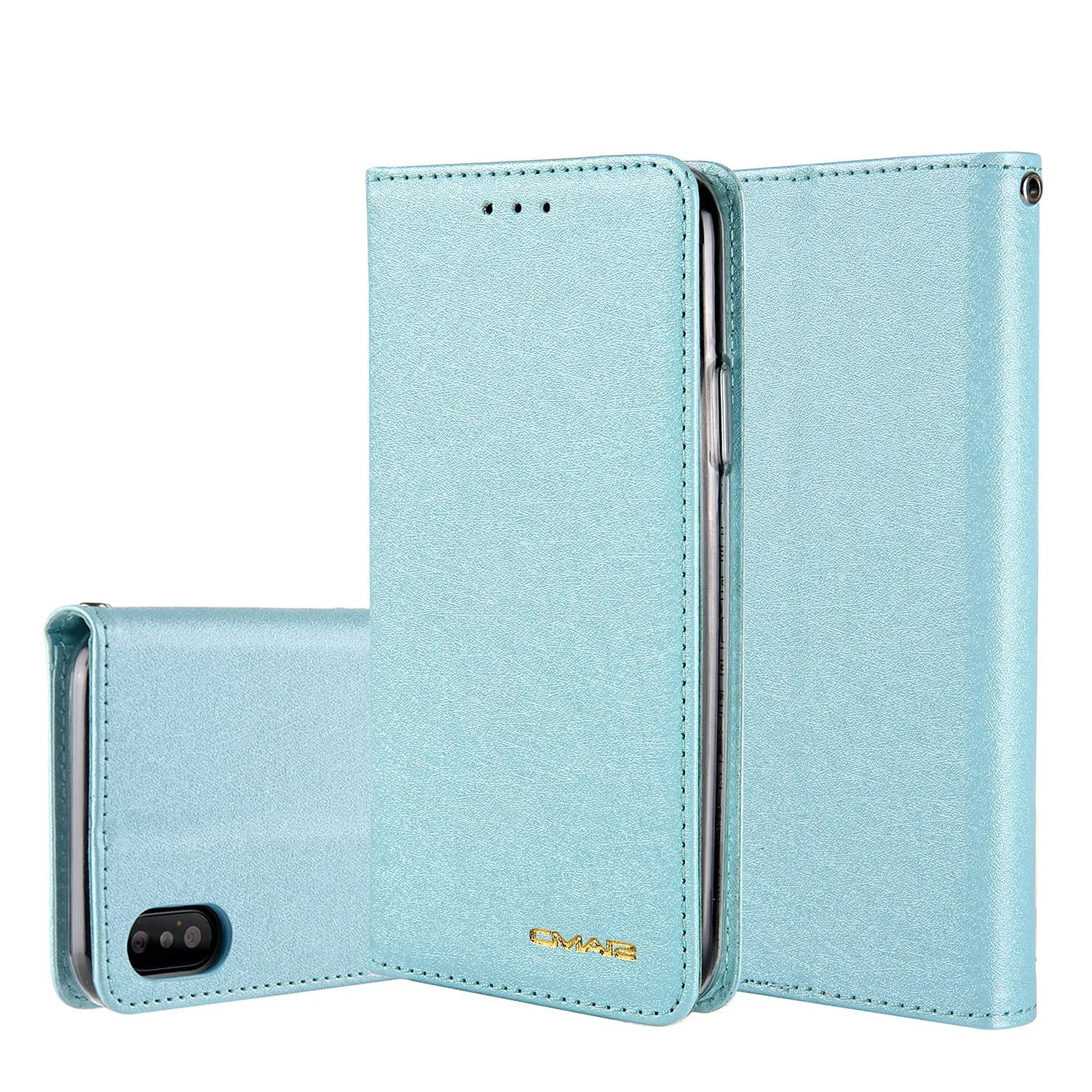 PU leather flip phone case for Apple iPhone with integrated card slots in multiple colours.