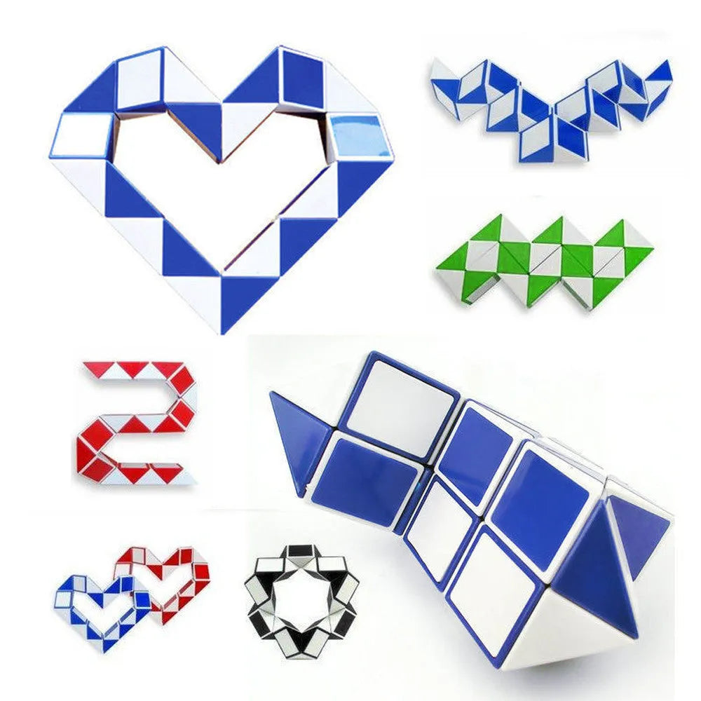 Magic Puzzle Snake brain teaser toy non-toxic plastic twistable small size 5x5x5cm colour white and blue