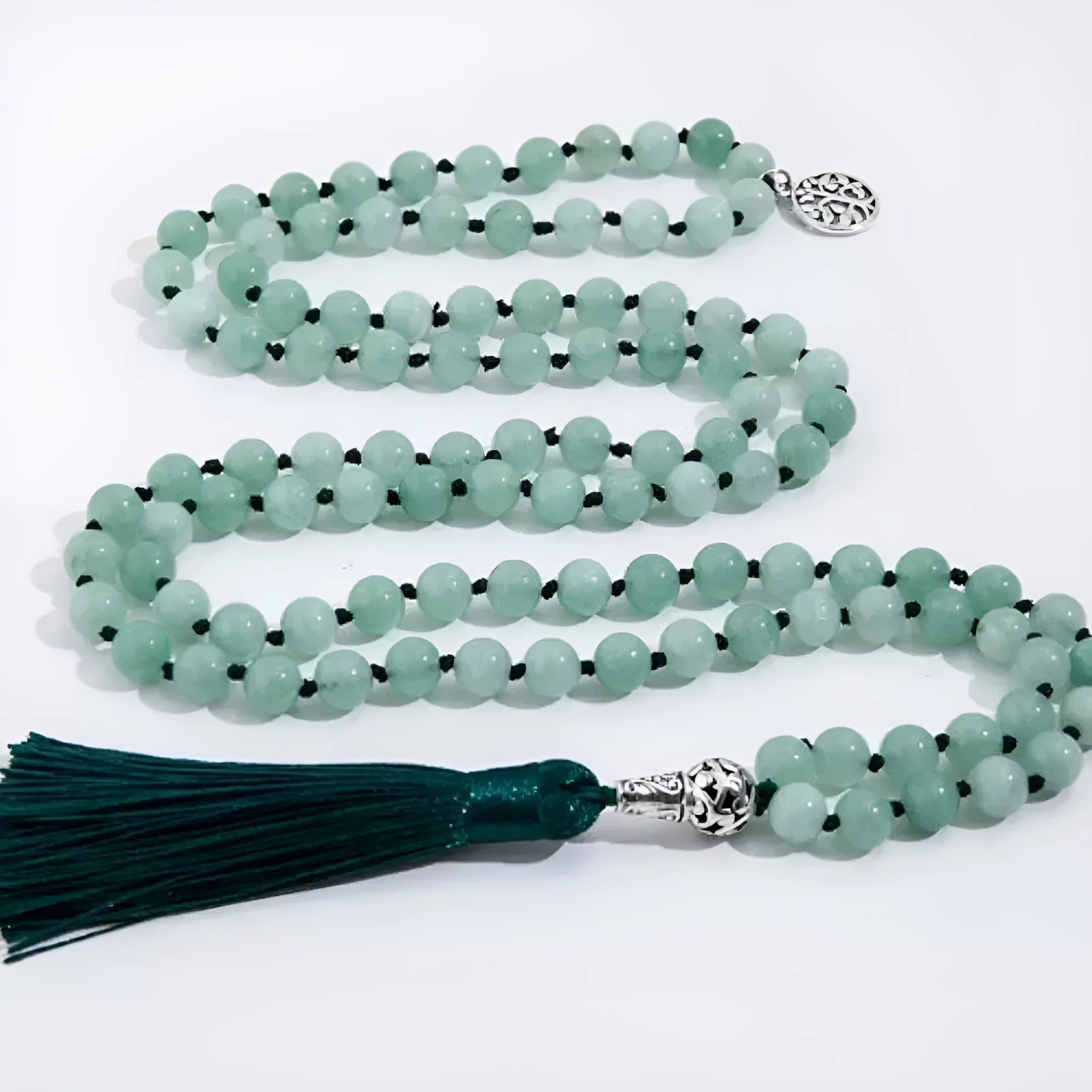 Handmade knotted necklace with 108 natural stone beads and pendant on 81cm chain