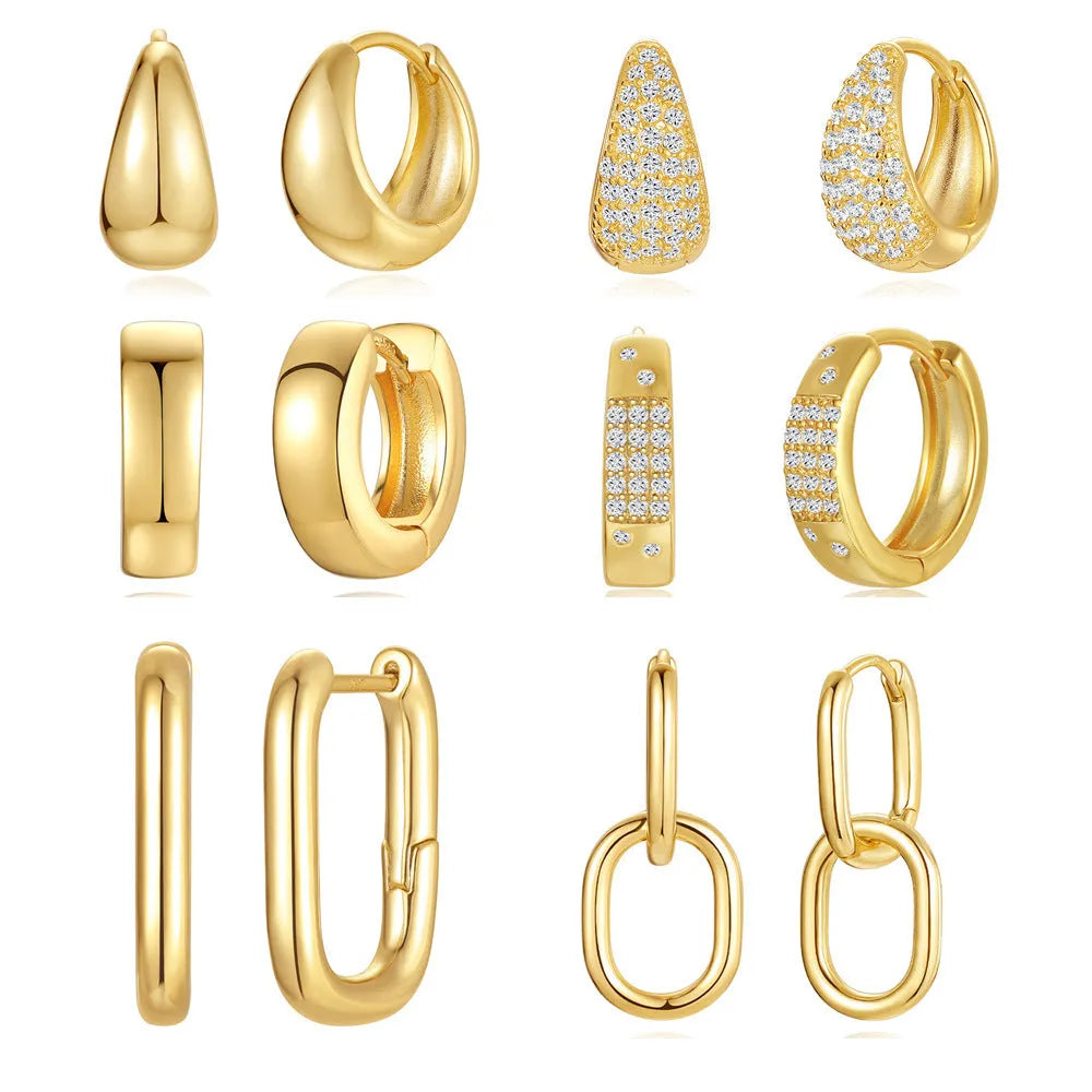 Golden geometric clip-on earrings with round design elements and electroplated finish