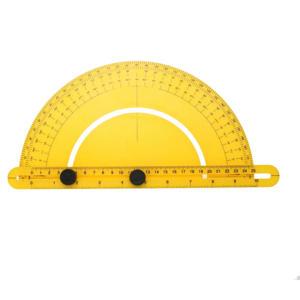 Plastic 180-degree angle measuring tool for carpentry and alignment tasks