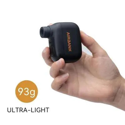 Black AS100 electric bicycle tyre inflator with USB cable and waterproof bag