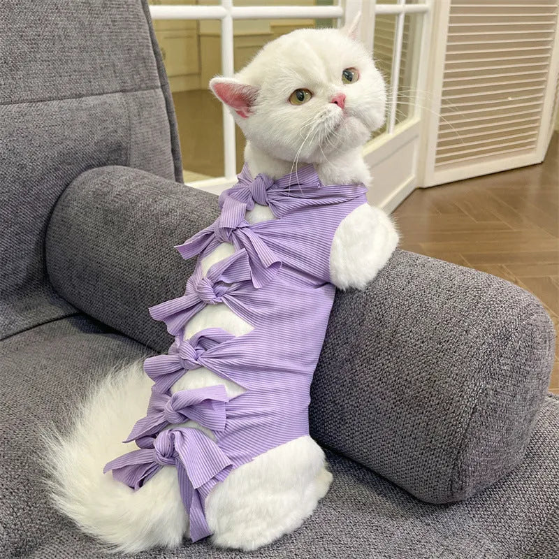 Lace-up back closure cat sterilisation recovery suit in polyester fabric