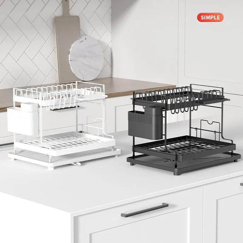 White double-layer kitchen storage rack with removable draining components