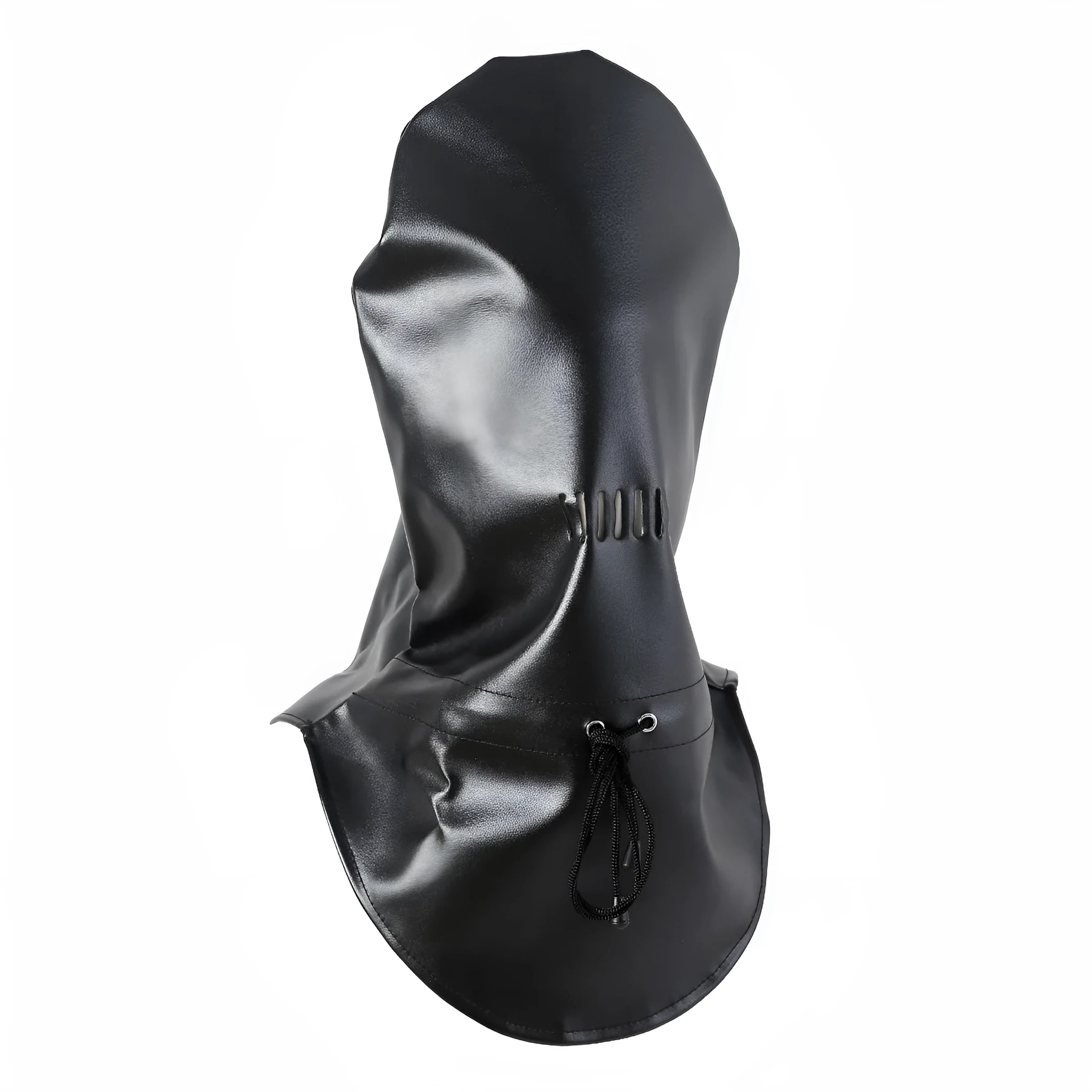 Black leather BDSM mask with adjustable headgear straps for adult training