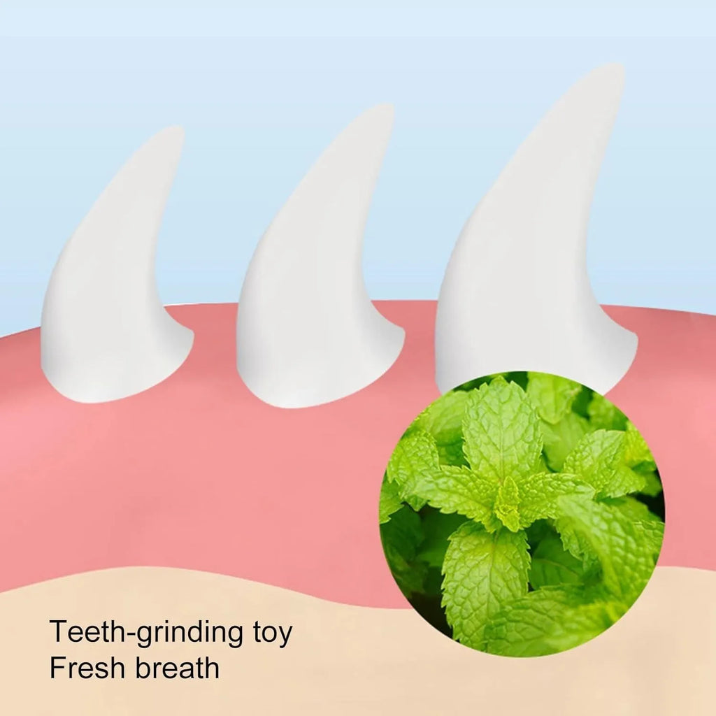 Blue carrot-shaped self-adhesive catnip toy for wall mounting and teeth cleaning.