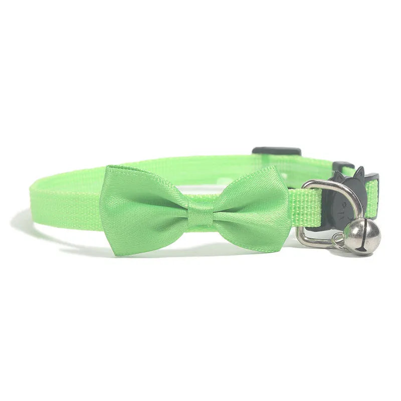 Adjustable nylon cat collar with bell in striped pattern showing multiple colour options