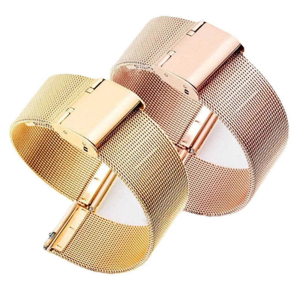 Milani Silk Woven Stainless Steel Watch Band in silver, showing the textured metal weave and buckle.