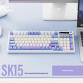 SK15 wired mechanical keyboard with light green switches for laptop connectivity in black, sunset orange, or autumn water blue