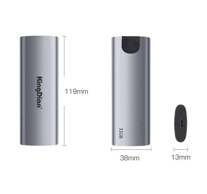 Gray USB3.0 mobile external SSD hard drive for direct phone connection.