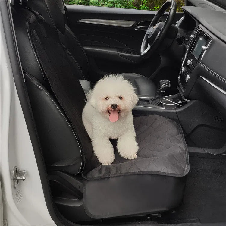 Waterproof pet car front seat cover with safety belt opening, 600D Oxford cloth, black finish