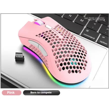 BM600 wireless gaming mouse with luminous charging and hollow-out design in black, cyan or white colours