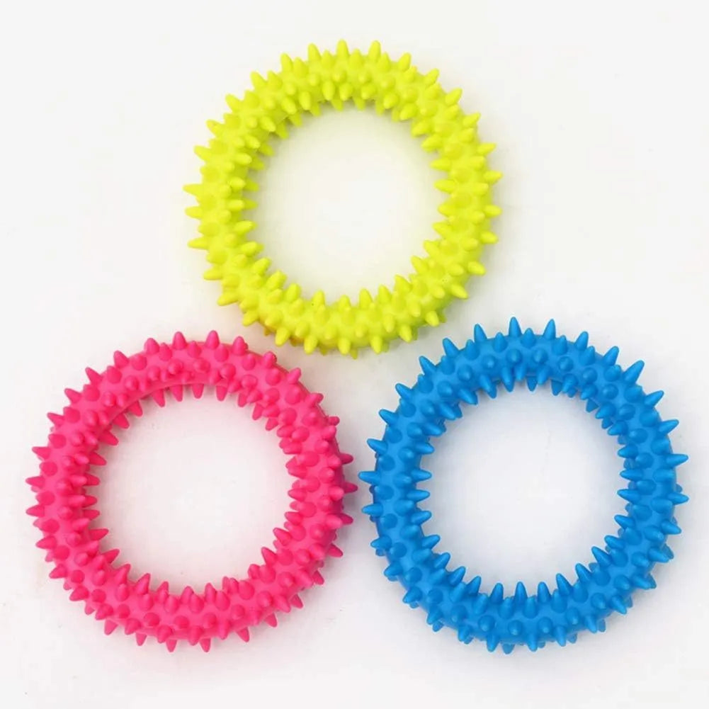 Colourful TPR spiky circle ring dog chew toy for dental cleaning and bite training
