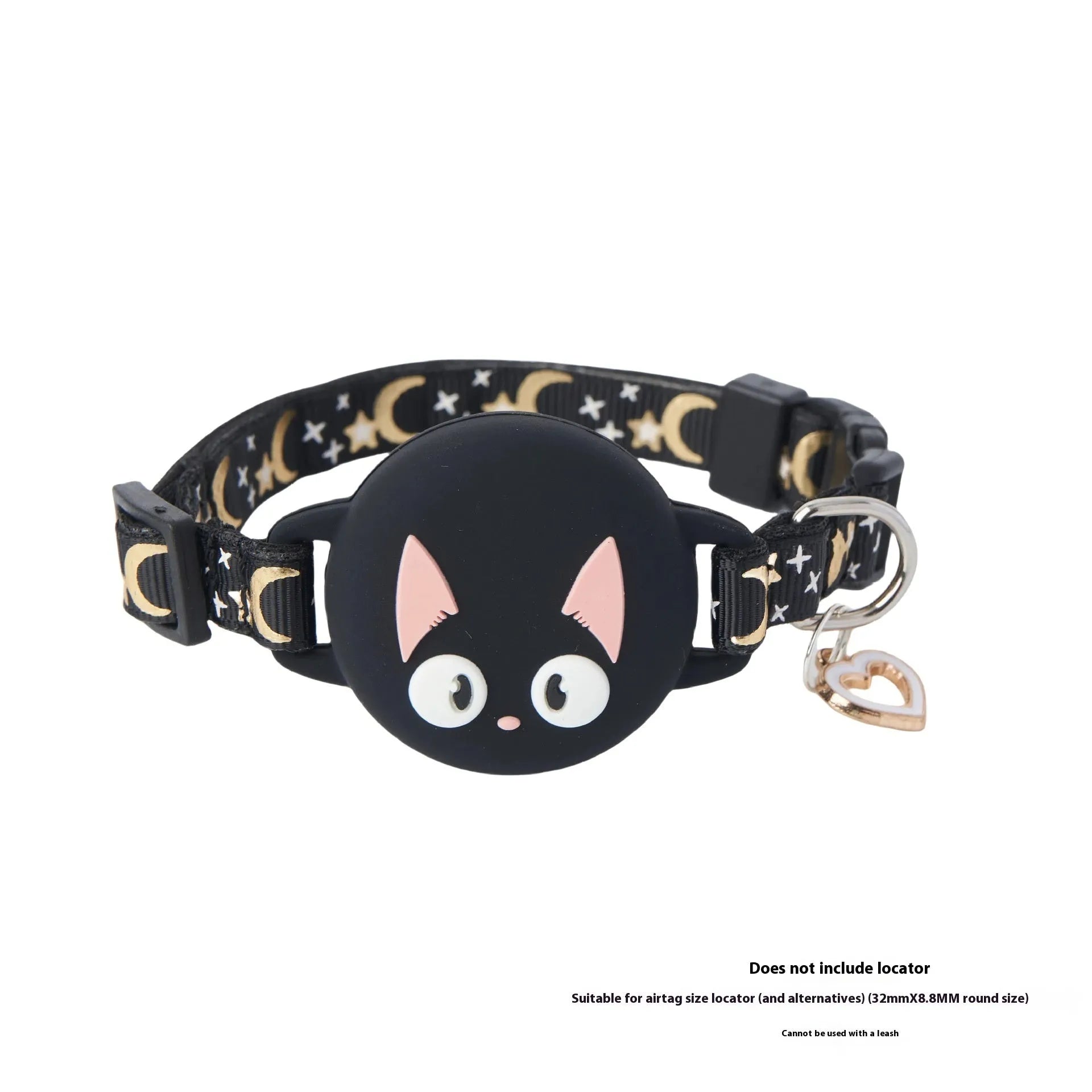 A pink plastic AirTag protective case for a cat collar, shown alongside a blue one, both with adjustable straps.