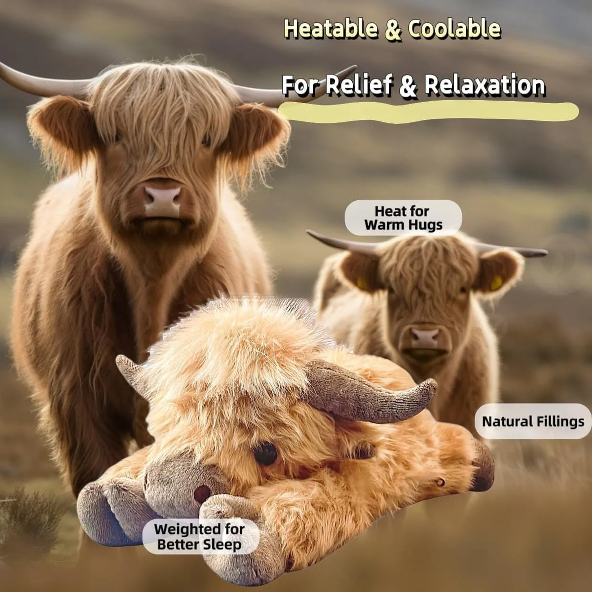 Creative cartoon Highland cow plush toy in 35cm short plush American style