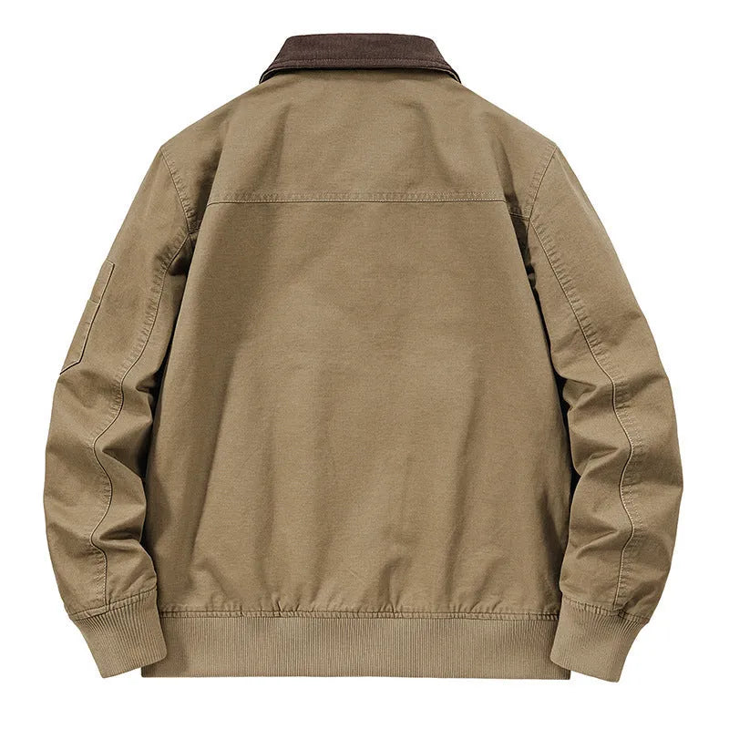 Men's washed cotton baseball style flight jacket in army green