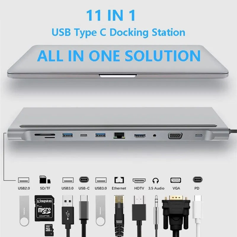 11in1 multifunctional laptop docking station with USB 3.0 ports in photo colour