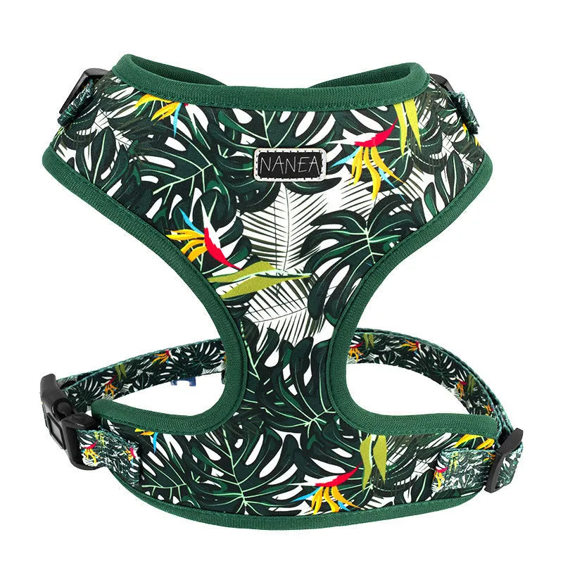 Adjustable cloth pet harness six-piece set with haulage rope, waste bag, and accessories in multiple size codes