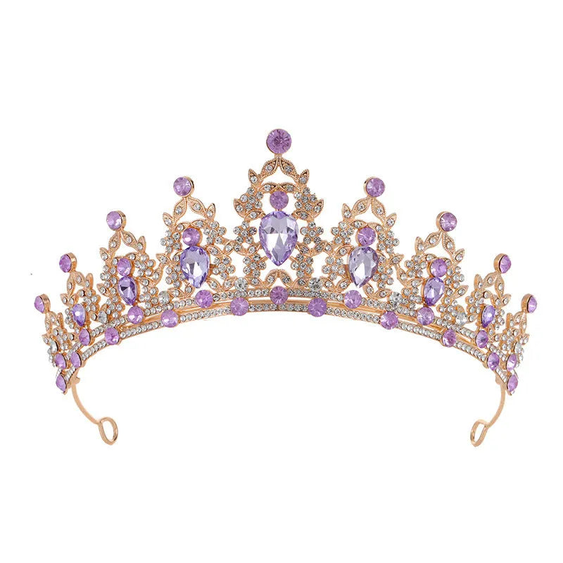Baroque-style alloy crown bridal headdress with rhinestone details in a silver and white diamond finish.