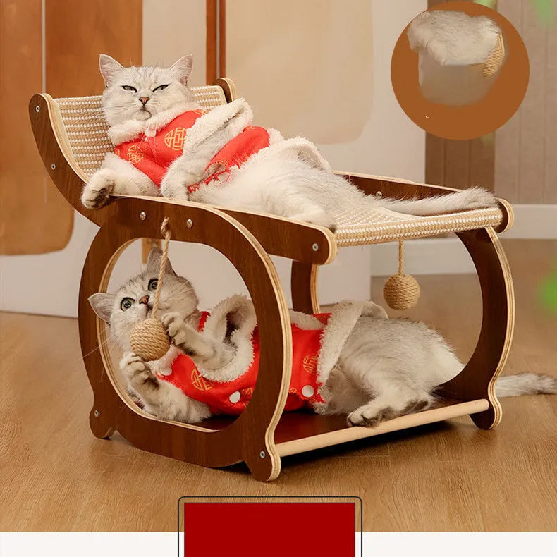 Solid wood cat scratching mat in walnut colour with scratch resistant surface