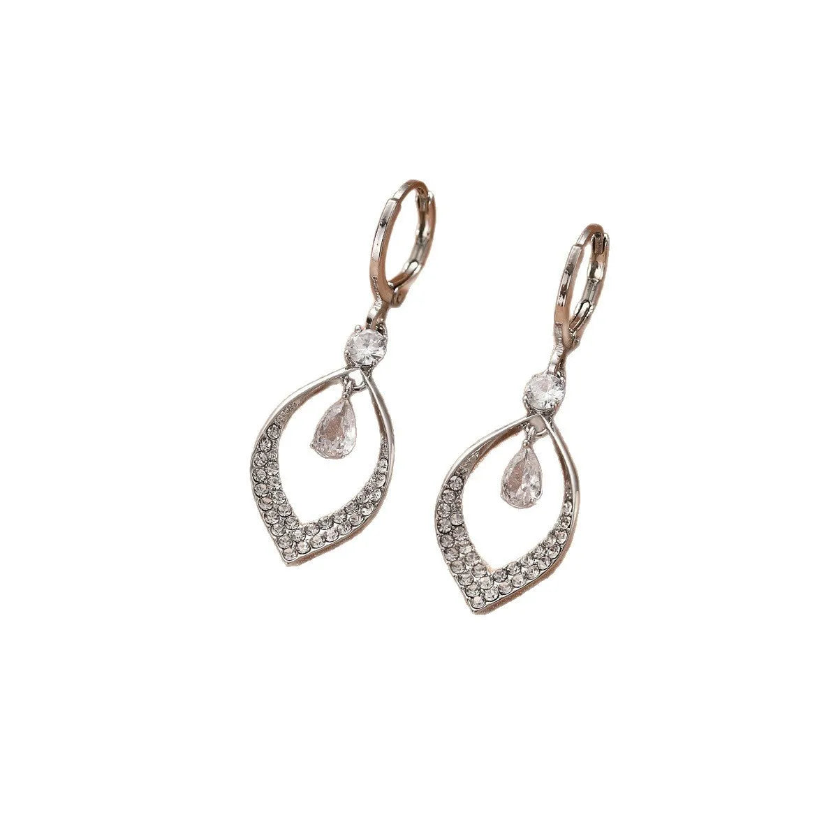 Women's copper electroplated zircon teardrop tassel earrings with gold or silver ear posts