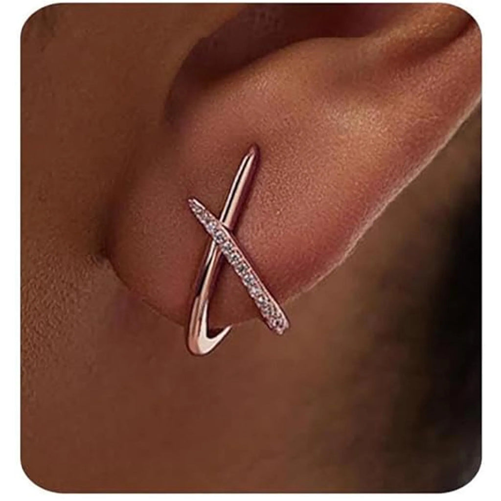 Zinc alloy electroplated 14K gold clip earrings in geometric shape, available in gold, silver, and rose gold