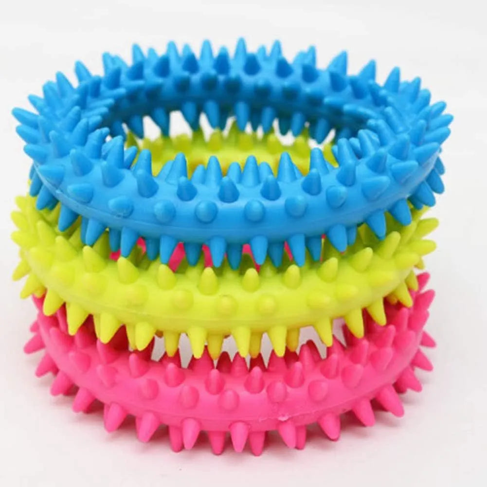 Colourful TPR spiky circle ring dog chew toy for dental cleaning and bite training