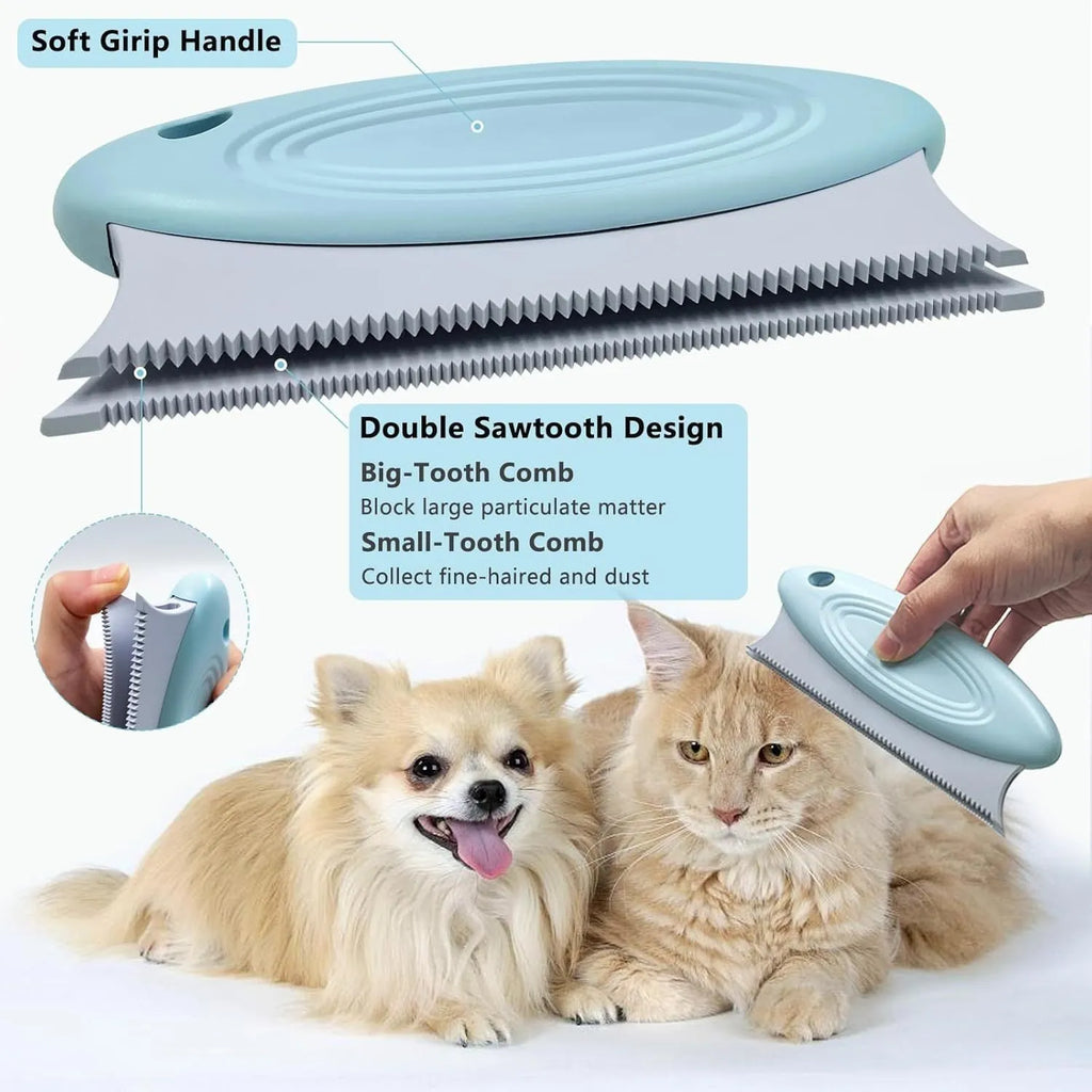 Three piece pet hair remover set with metal brush, silicone brush and round cleaner for home and car use