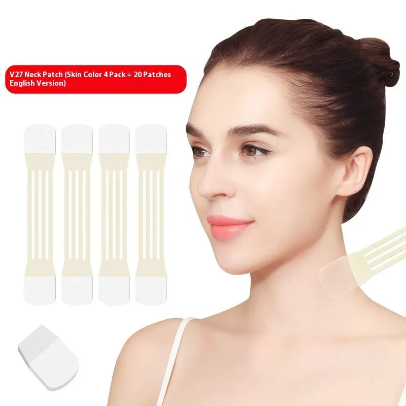 V27 neck pattern sling firming tape set with skin-coloured adhesive and 20 replacement patches