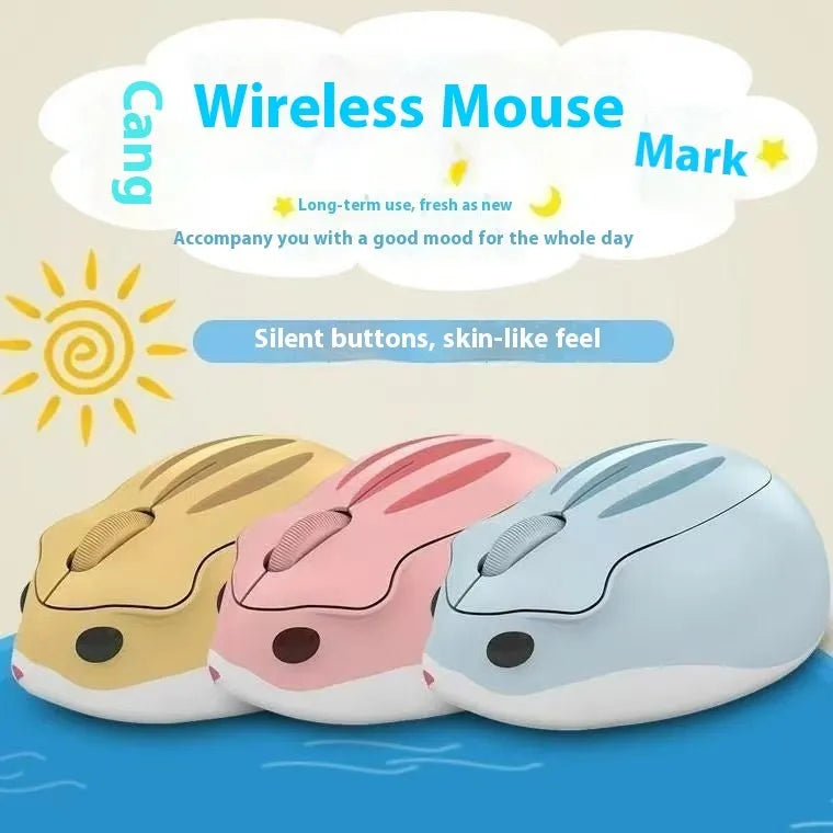 Hamster wireless Bluetooth silent mouse in gray, pink, and yellow colour options
