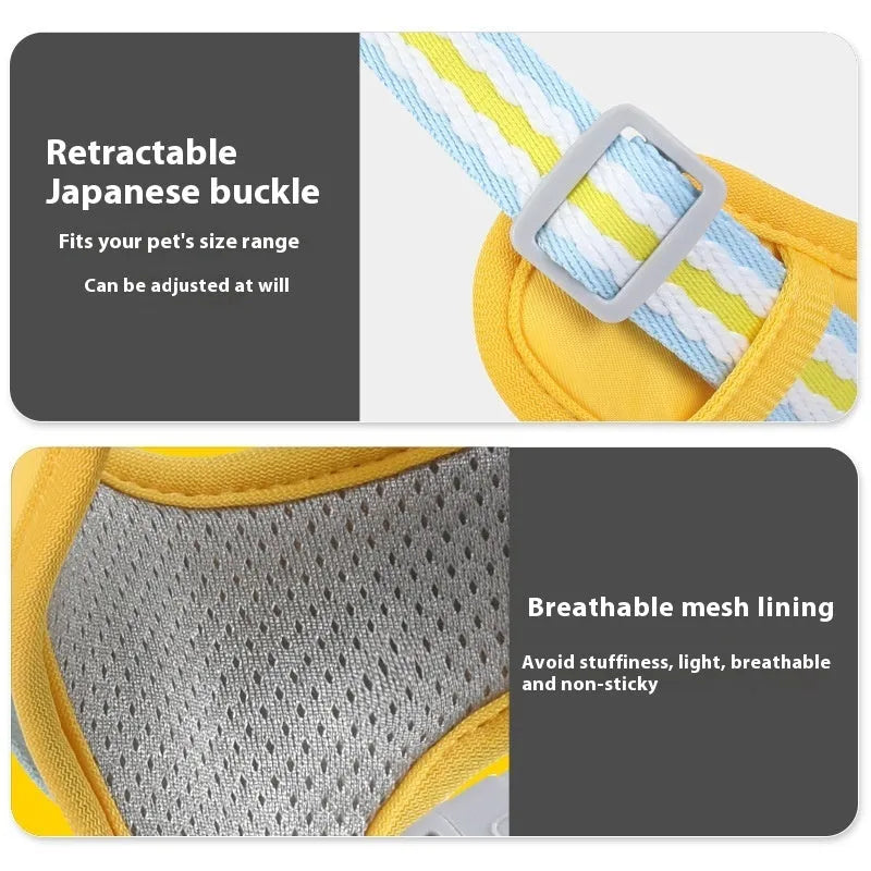 Explosion-proof anti-strangulation dog harness in Oxford cloth with a free 1.5m lead, shown in pink.