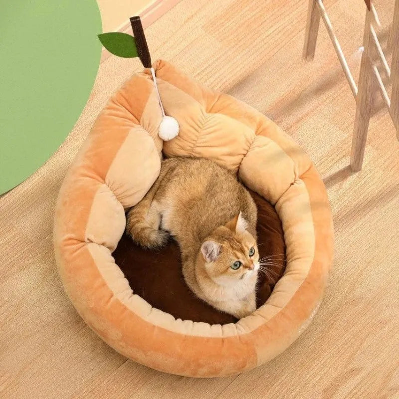 Coffee-coloured cotton pet bed for small medium cats and dogs with padded walls