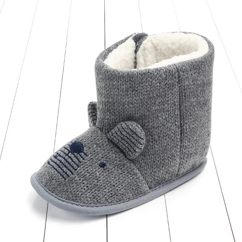 Baby wool warm cotton high-top shoes with Velcro fastening, white, available in sizes 11.5cm to 13.5cm