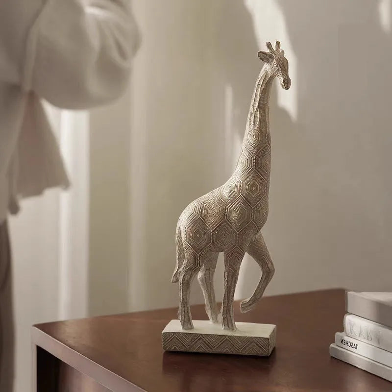 Wood colour synthetic resin giraffe ornament for home decoration