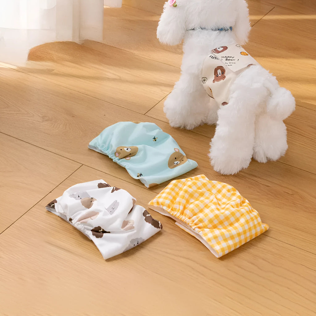 Cartoon bone paw print pattern reusable male dog diaper belly band with fastener tape
