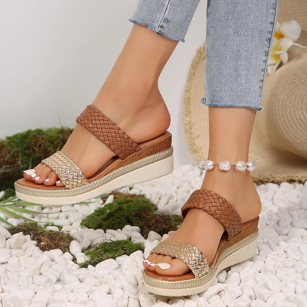 Gold and silver plus size wedge sandals for women with rubber soles in EU sizes 36-43