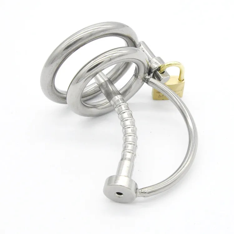 Stainless steel male chastity device CB6000 with urinary catheter, three ring sizes 40mm 45mm 50mm