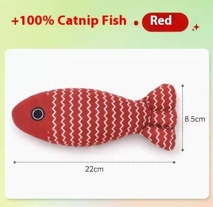Catnip fish cat toy in blue, red or yellow with large and medium size options