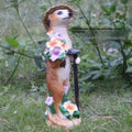 Straw hat mongoose plastic ornament for garden decoration with gardening tool accessories