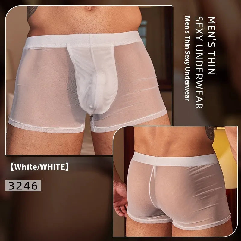 Men's ultra-thin nylon boxer briefs in black or white colours with stretch waistband
