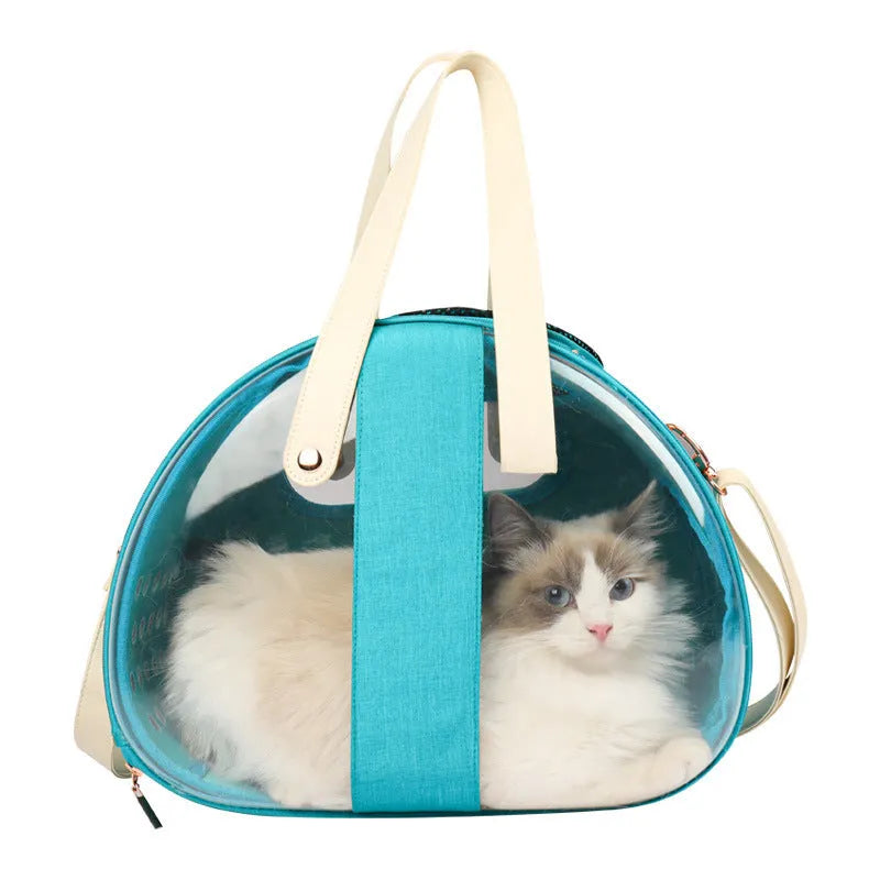 Double Fish transparent PVC dog bag pet backpack with ventilation holes and locking mechanism in sky blue
