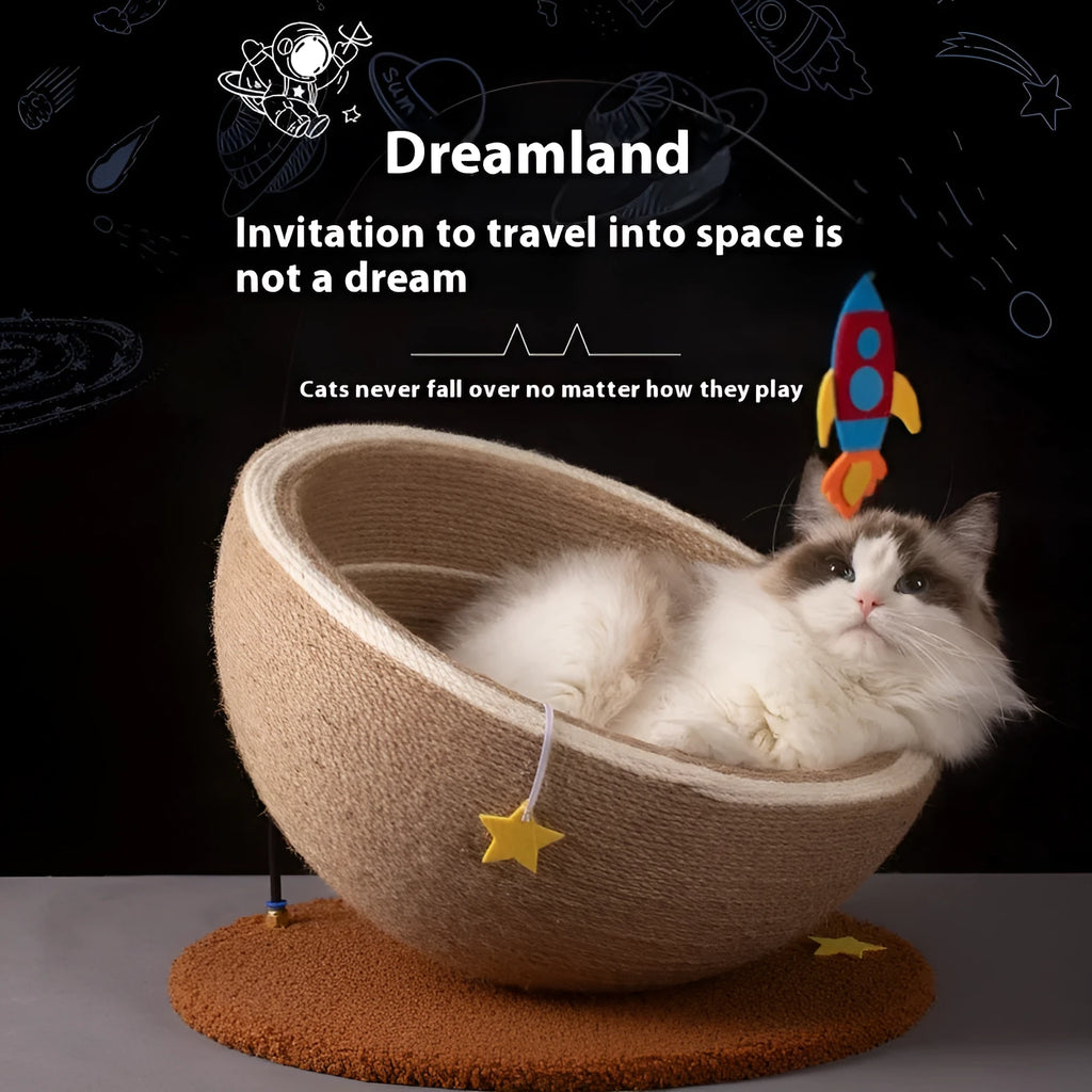 Large cat scratching post integrated with flannel cushion nest in starlight pattern