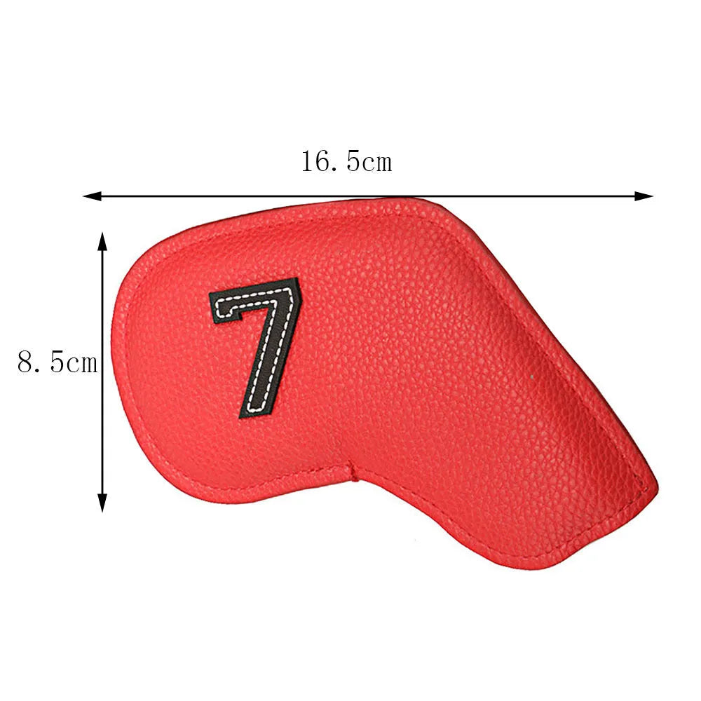 Set of 10 minimalist digital print golf club head covers in various colours made from PU material